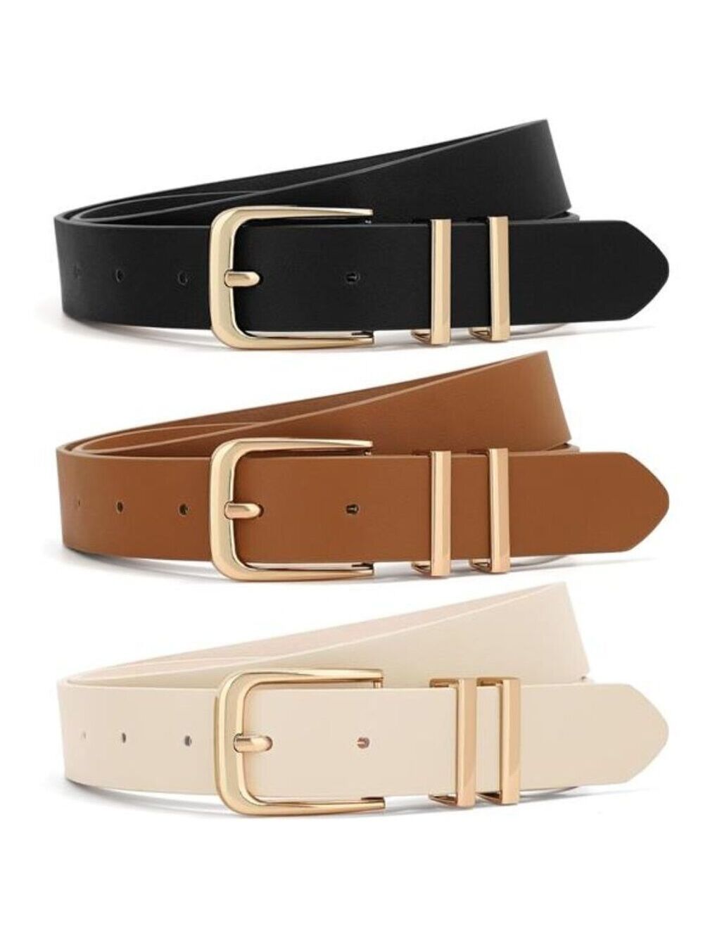 Womens Leather Belt Set Gold Buckle Belts for Jeans Dresses Pants Size 37-41 in
